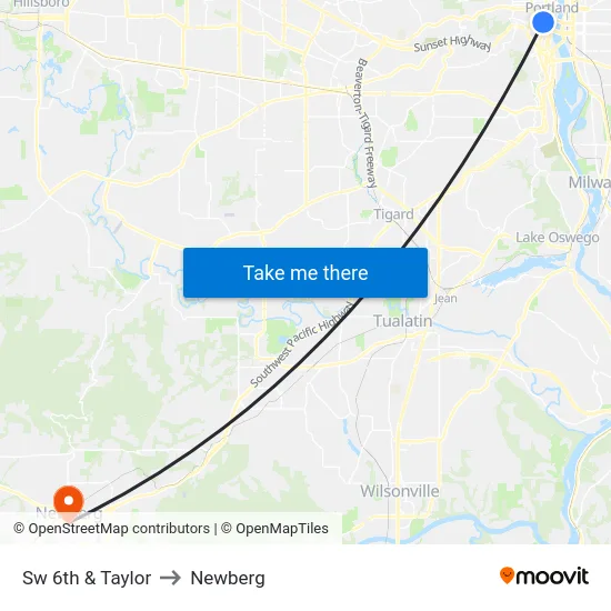 Sw 6th & Taylor to Newberg map