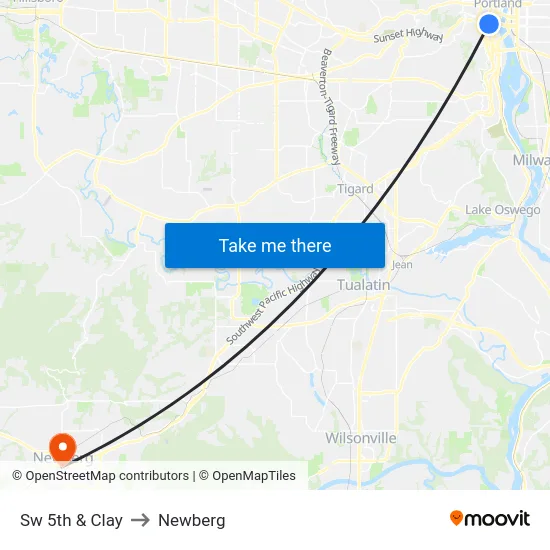 Sw 5th & Clay to Newberg map