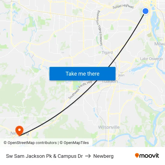 Sw Sam Jackson Pk & Campus Dr to Newberg map