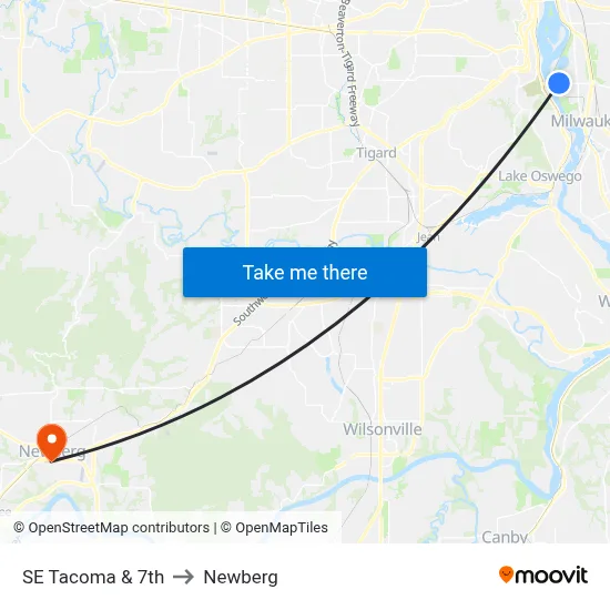 SE Tacoma & 7th to Newberg map