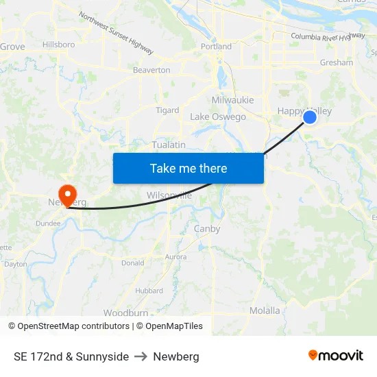 SE 172nd & Sunnyside to Newberg map
