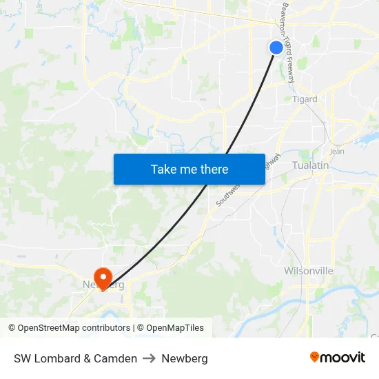 SW Lombard & Camden to Newberg map