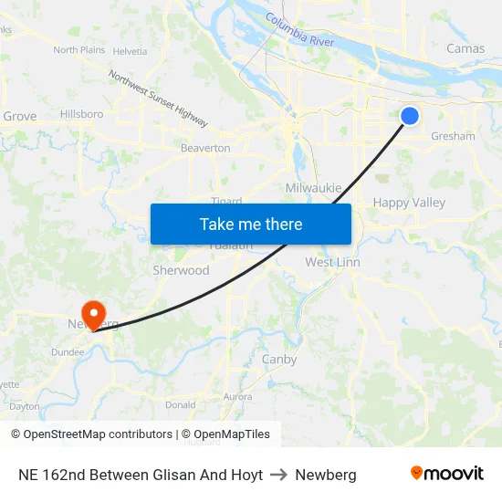 NE 162nd Between Glisan And Hoyt to Newberg map