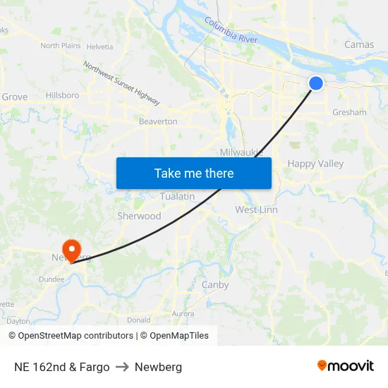 NE 162nd & Fargo to Newberg map