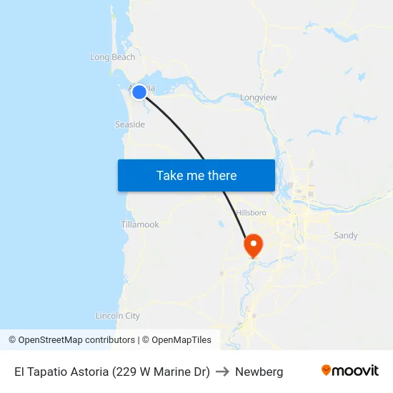 El Tapatio Astoria (229 W Marine Dr) to Newberg map