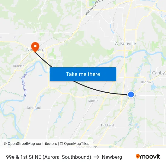 99e & 1st St NE (Aurora, Southbound) to Newberg map