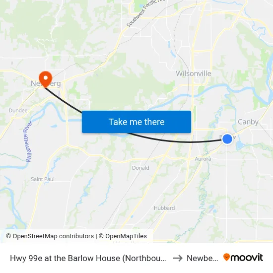 Hwy 99e at the Barlow House (Northbound) to Newberg map