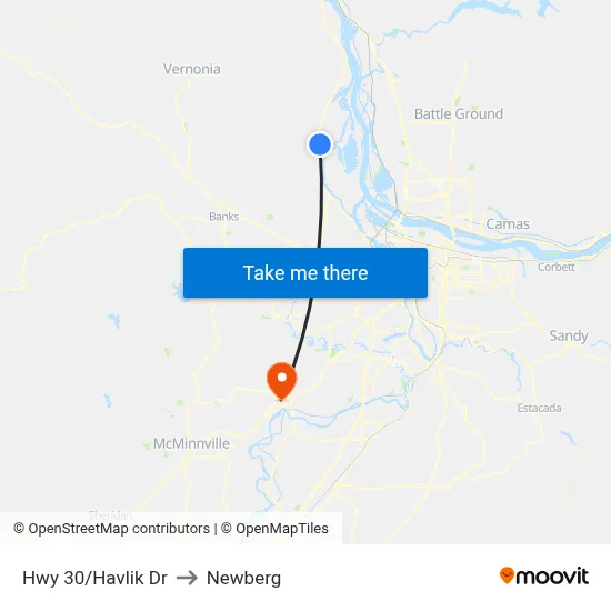Hwy 30/Havlik Dr to Newberg map