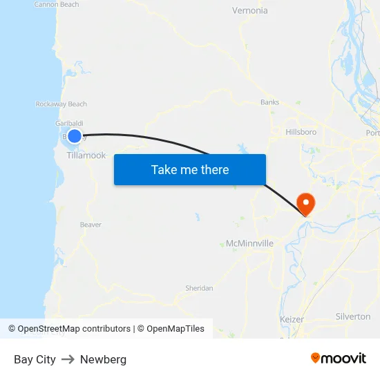 Bay City to Newberg map
