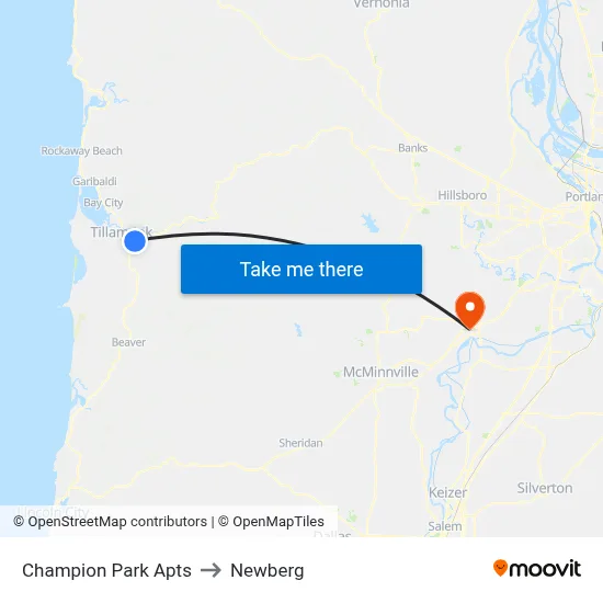 Champion Park Apts to Newberg map