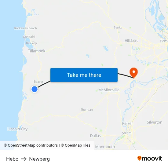Hebo to Newberg map