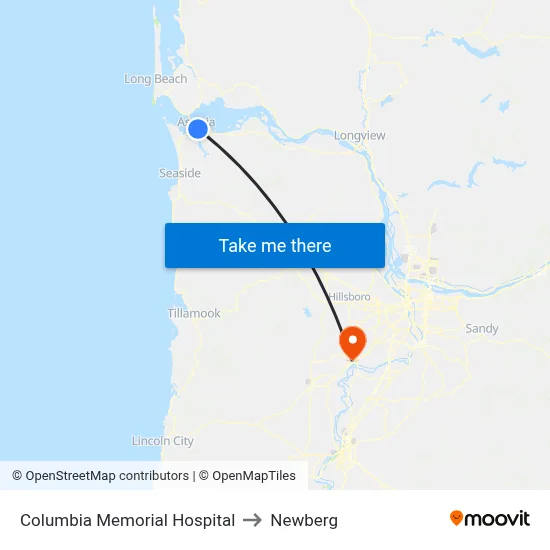 Columbia Memorial Hospital to Newberg map