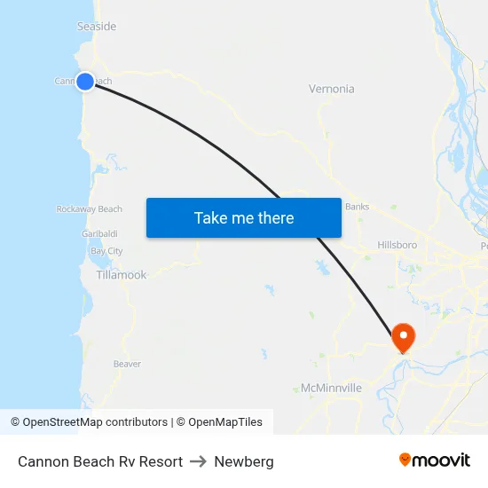 Cannon Beach Rv Resort to Newberg map