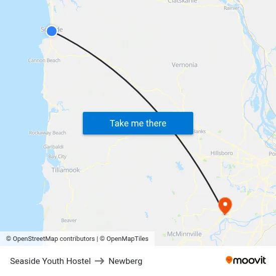 Seaside Youth Hostel to Newberg map