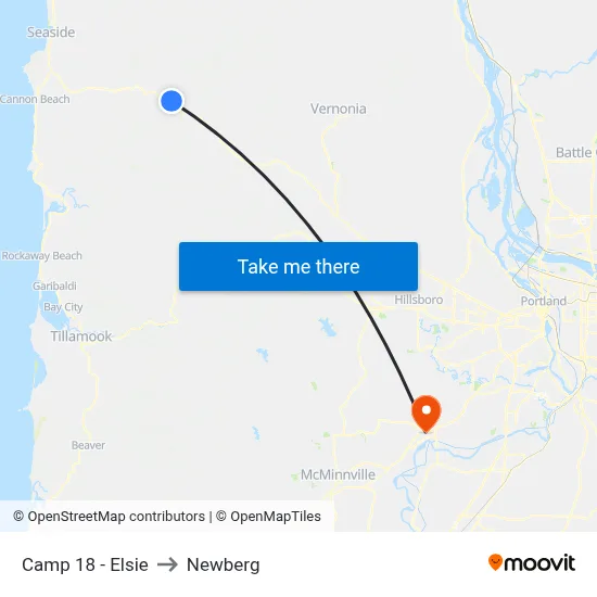 Camp 18 - Elsie to Newberg map