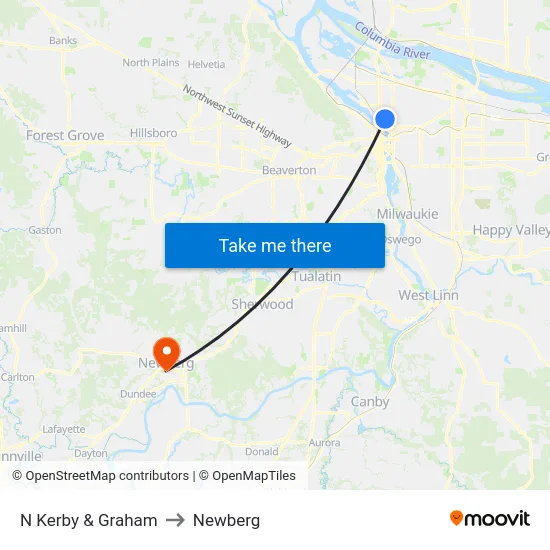 N Kerby & Graham to Newberg map