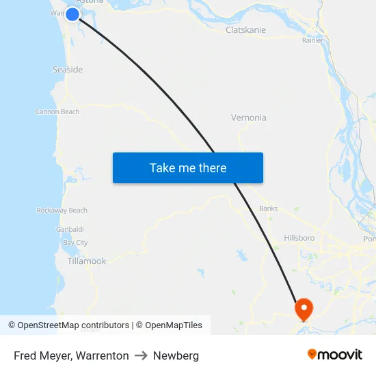 Fred Meyer, Warrenton to Newberg map