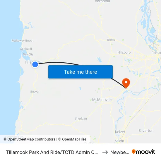 Tillamook Park And Ride/TCTD Admin Office to Newberg map