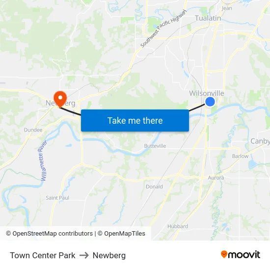 Town Center Park to Newberg map