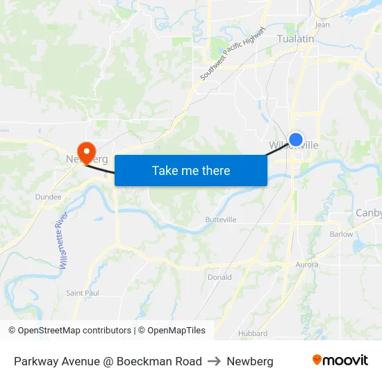 Parkway Avenue @ Boeckman Road to Newberg map