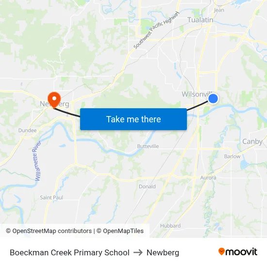 Boeckman Creek Primary School to Newberg map