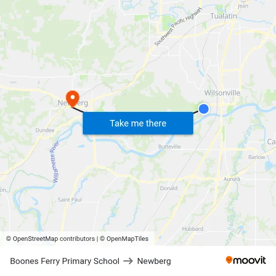Boones Ferry Primary School to Newberg map