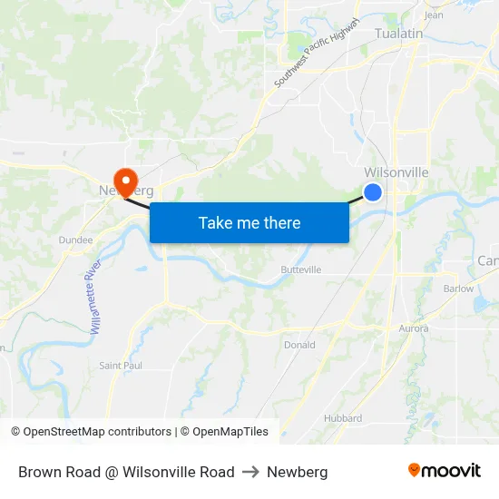 Brown Road @ Wilsonville Road to Newberg map