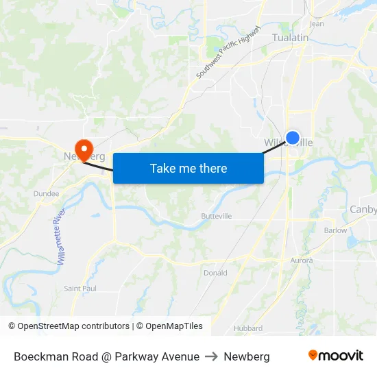 Boeckman Road @ Parkway Avenue to Newberg map
