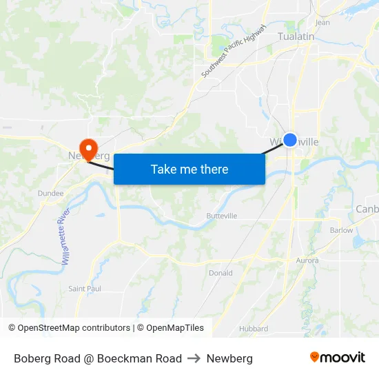 Boberg Road @ Boeckman Road to Newberg map