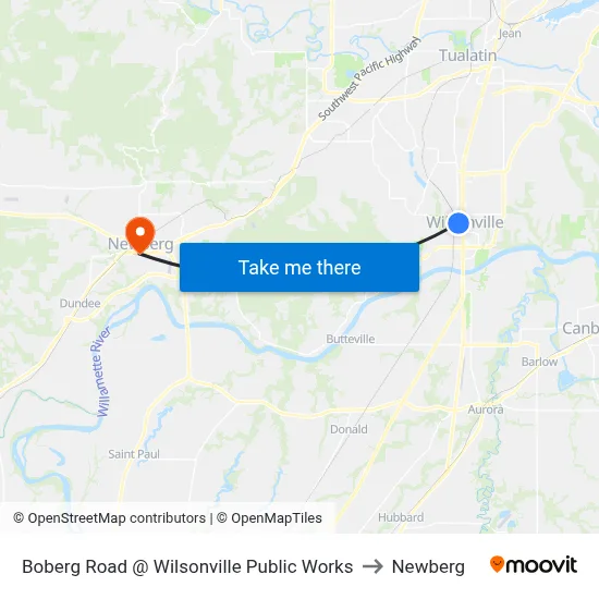 Boberg Road @ Wilsonville Public Works to Newberg map