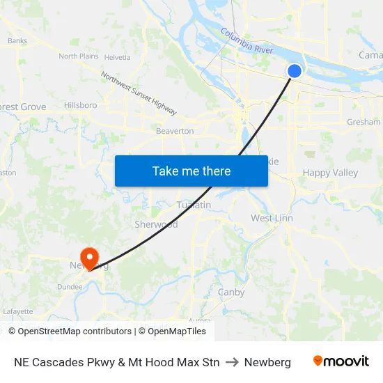 NE Cascades Pkwy & Mt Hood Max Stn to Newberg map