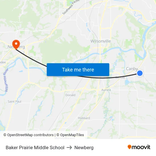 Baker Prairie Middle School to Newberg map