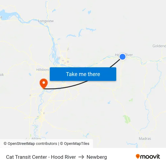 Cat Transit Center - Hood River to Newberg map
