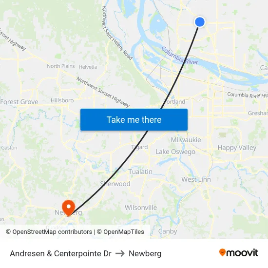 Andresen & Centerpointe Dr to Newberg map