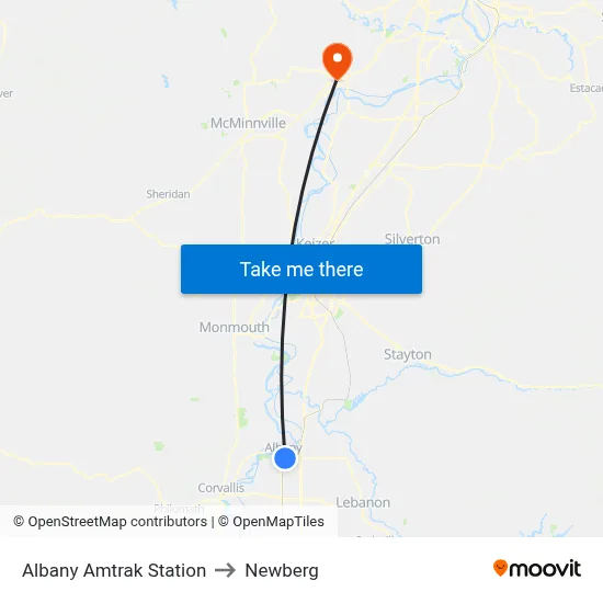 Albany Amtrak Station to Newberg map