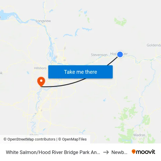 White Salmon/Hood River Bridge Park And Ride to Newberg map