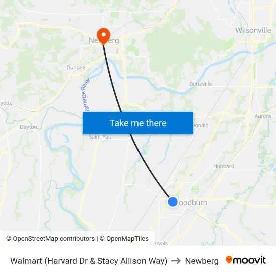Walmart (Harvard Dr & Stacy Allison Way) to Newberg map