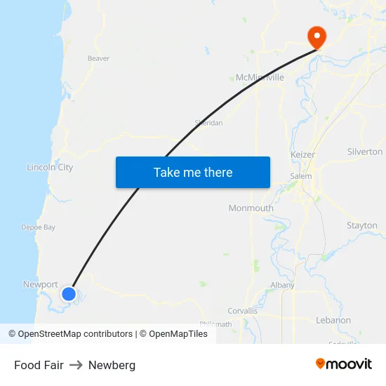 Food Fair to Newberg map