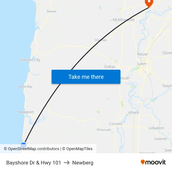 Bayshore Dr & Hwy 101 to Newberg map