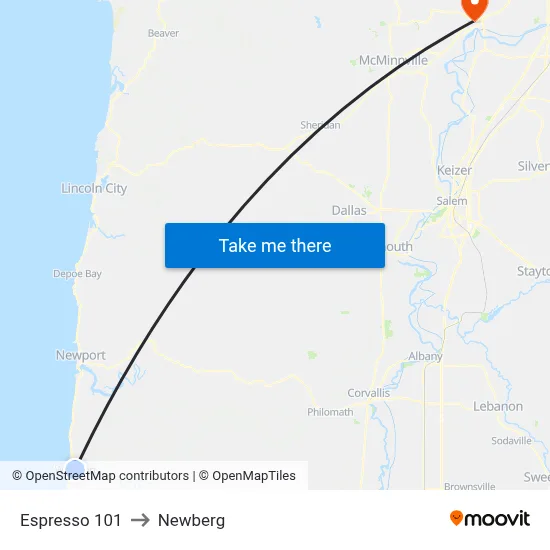 Espresso 101 to Newberg map