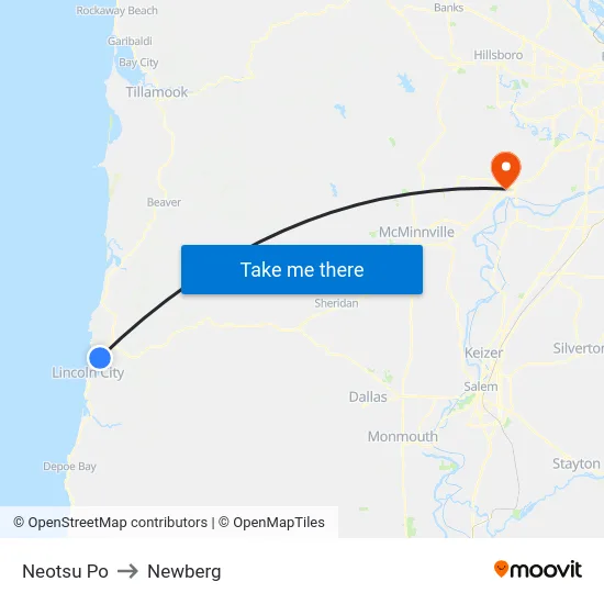 Neotsu Po to Newberg map