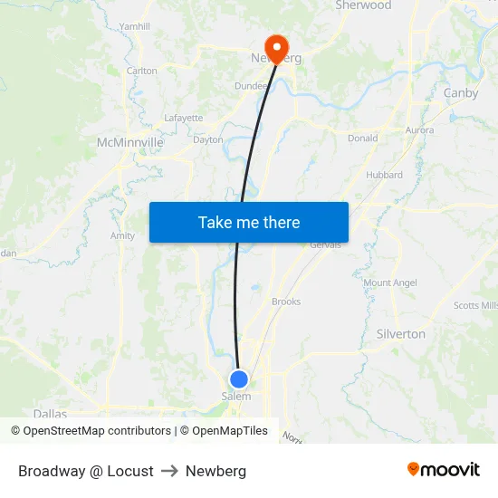 Broadway @ Locust to Newberg map