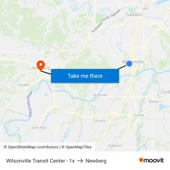 Wilsonville Transit Center - 1x to Newberg map