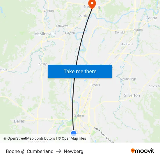 Boone @ Cumberland to Newberg map