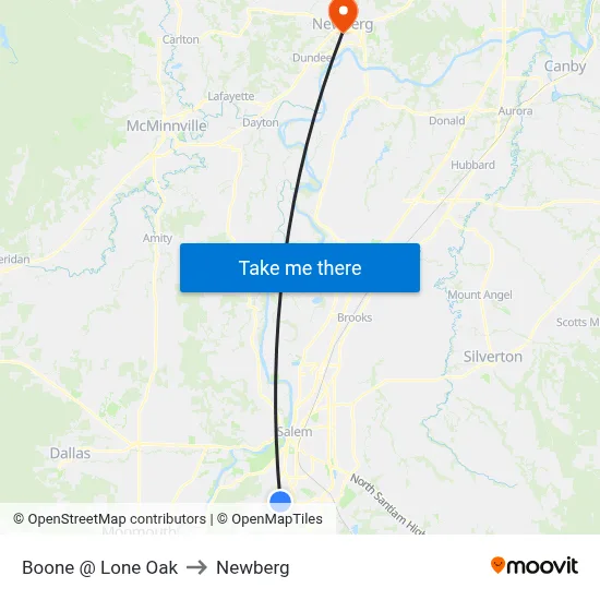 Boone @ Lone Oak to Newberg map