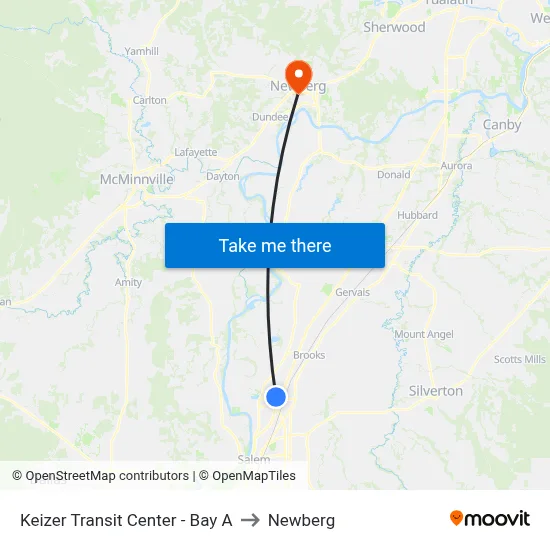 Keizer Transit Center - Bay A to Newberg map