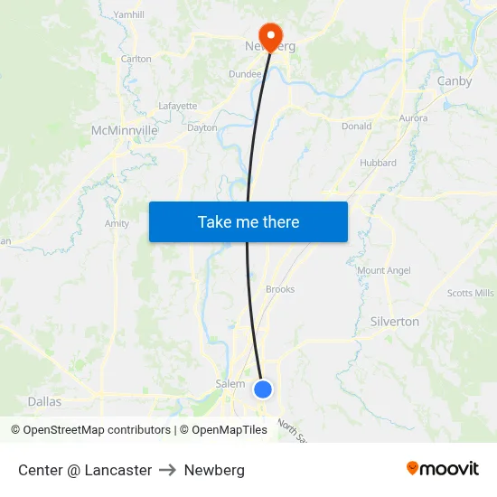 Center @ Lancaster to Newberg map