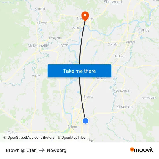 Brown @ Utah to Newberg map