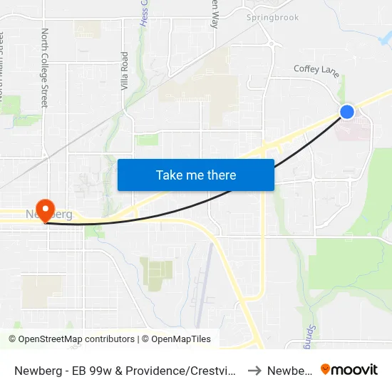Newberg - EB 99w & Providence/Crestview to Newberg map