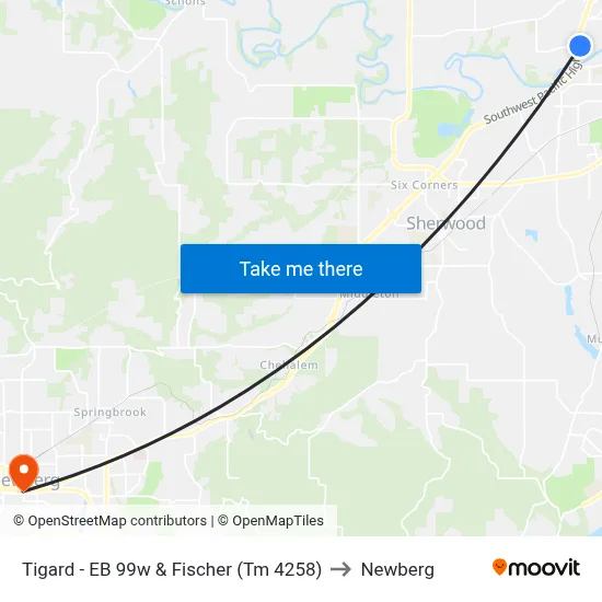 Tigard - EB 99w & Fischer (Tm  4258) to Newberg map